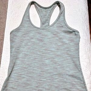 Jazzercise workout top in heather light blue, M